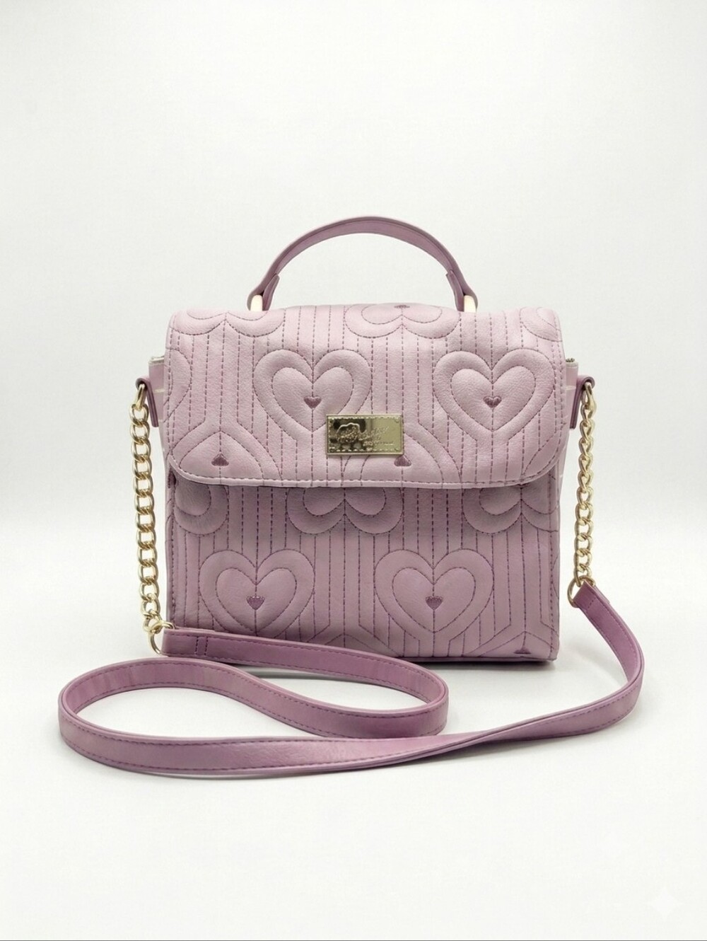 Luv Betsey by Betsey Johnson Pink Lavender Quilted Hearts Crossbody Handbag